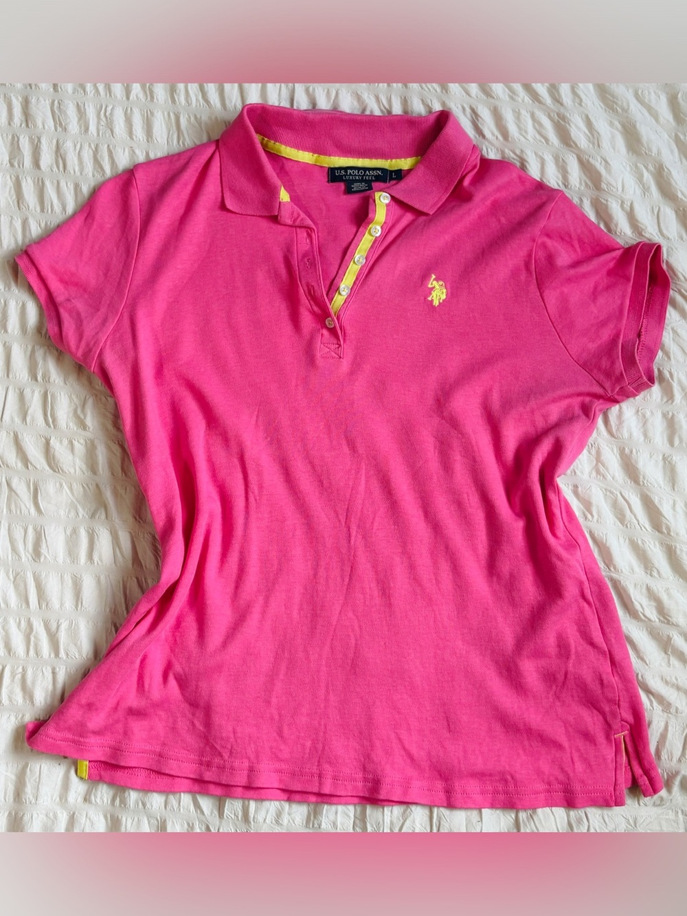 U.S. Polo Assn. Women's Pink Polo Shirt with Yellow Accent